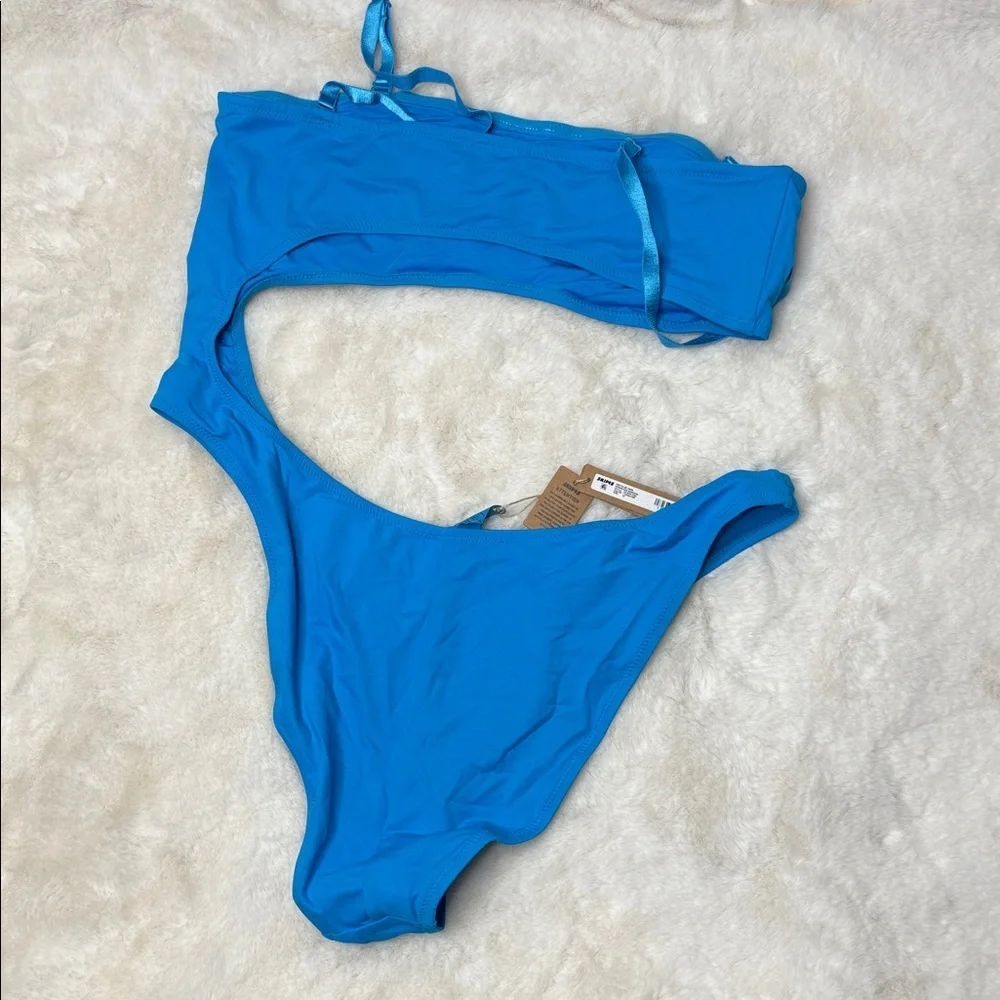 SKIMS Swim Strapless Monokini in Turquoise 2X